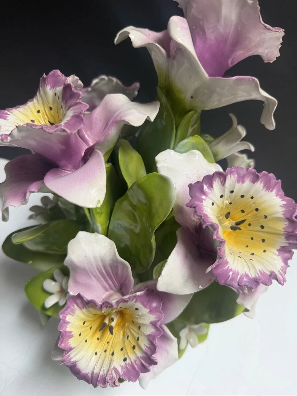 Vintage Capodimonte Italy Porcelain Pink Orchid Floral Arrangement 13”